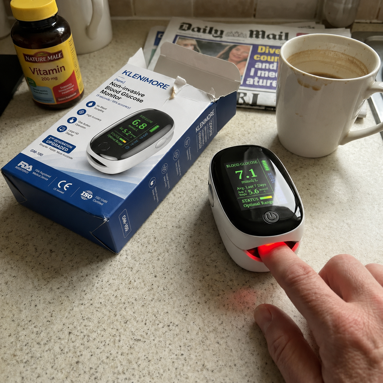 Fingertip sensor wellness device used at home